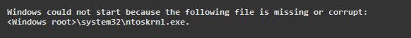 ntoskrnl exe missing