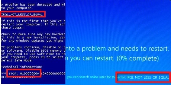 what is blue screen 0x0000000a