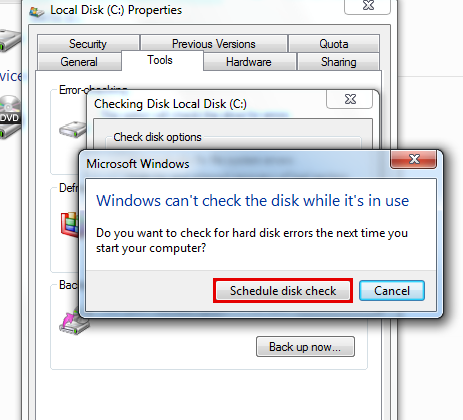 Run hard disk check to fix bluescreen bccode 9f-step 9