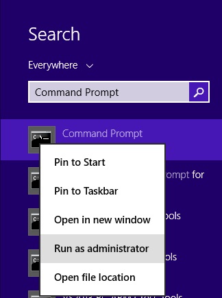 Запустите command prompt в Windows 8, чтобы исправить "bluescreen 0x000000d1"