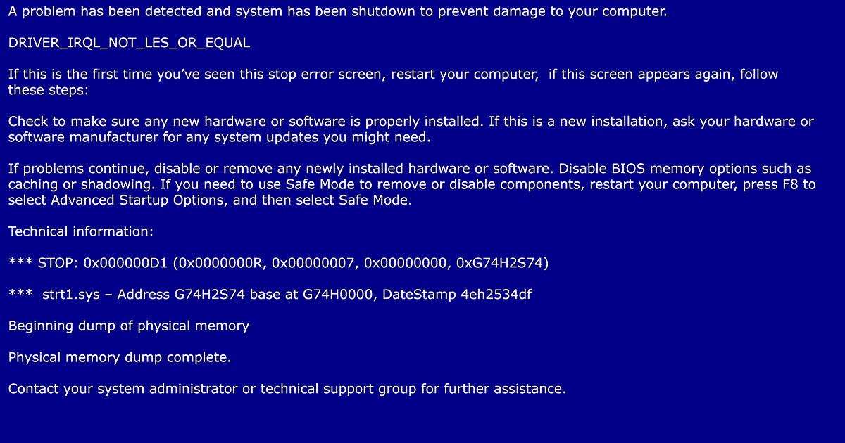 What do blue screen error stop codes look like