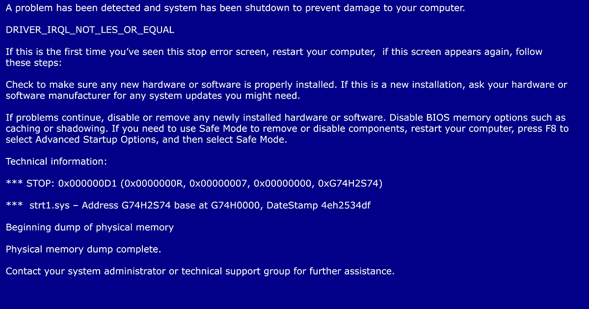 Seperti apa tampilan bluescreen stop code