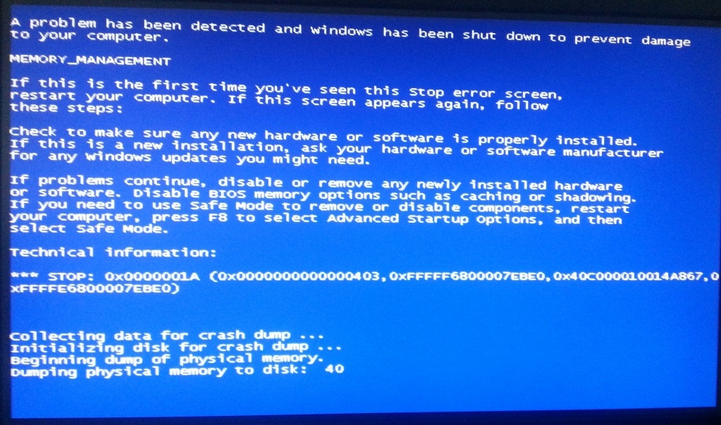 blue screen memory management windows 10