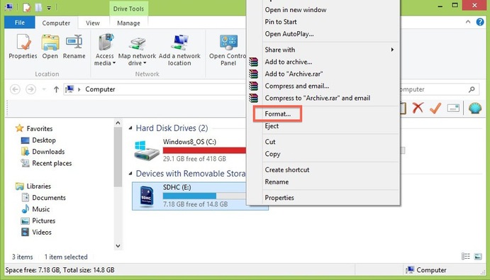 formatear la tarjeta sd en Windows