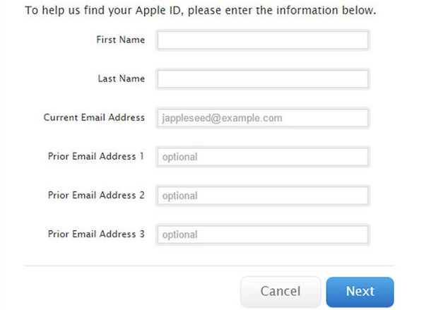 Enter the information below to find your Apple ID. Please enter your Apple ID to get started..