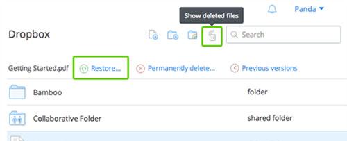 memulihkan file dropbox yang dihapus langkah 3