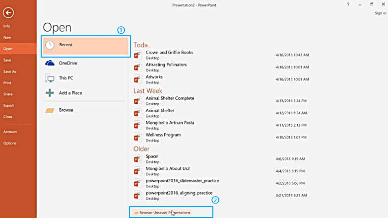 how to recover presentation document