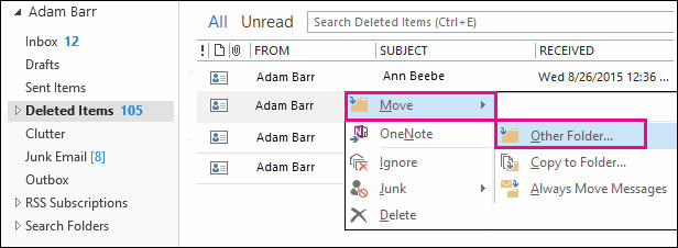 where is recover deleted items in outlook 2016