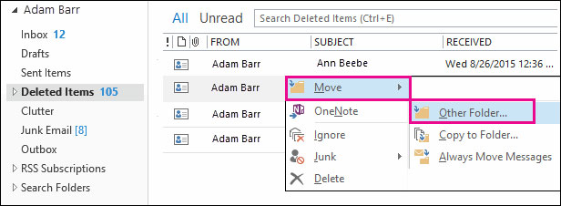 cannot find recover deleted items in outlook 2016