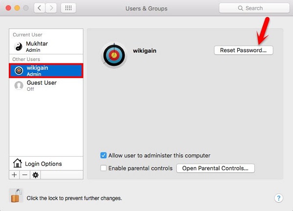 how to reset password on mac
