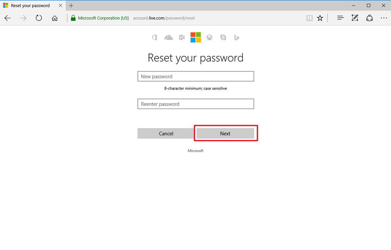 reset my outlook mail password