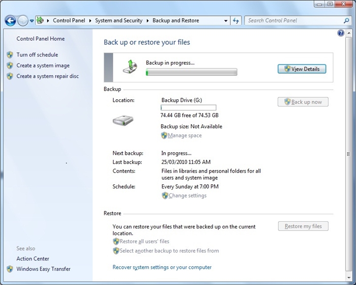 how to take backup of c drive in windows 7