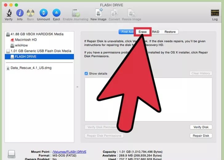 Starten Sie die Löschung um USB auf Mac zu formatieren