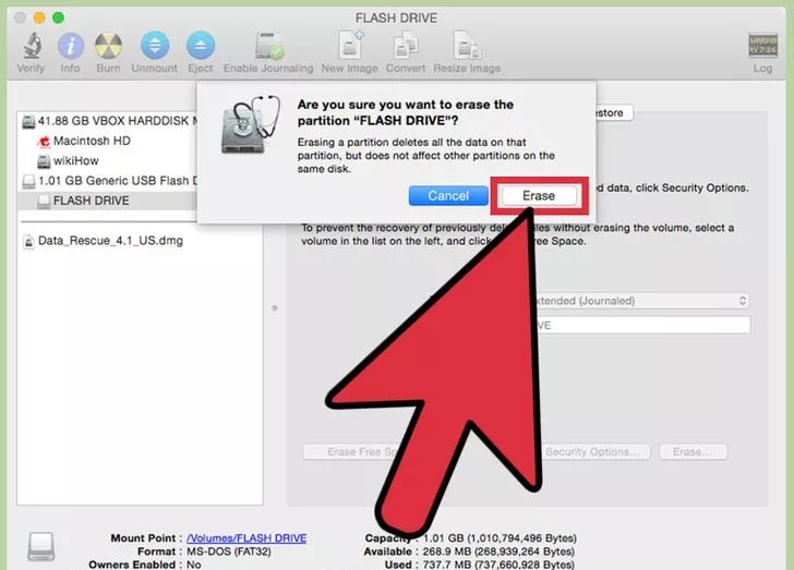 Bestätigen Sie USB-Formatierung auf Mac