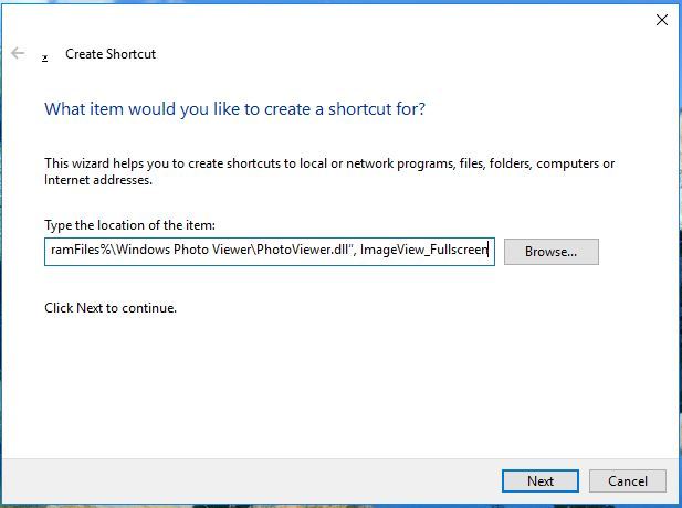 create shortcut to restore photo viewer