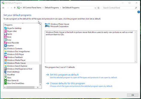 set Windows photo viewer as default app to restore photo viewer