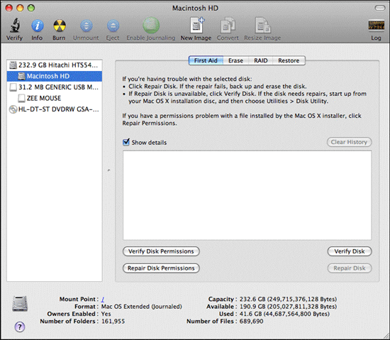 mac disk utility repair permissions not working