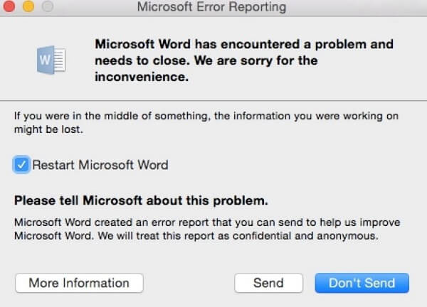 Word keeps crashing on Mac