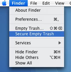قائمة finder تُظهر Secure empty trash