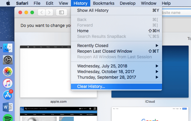 how to clear safari history on mac