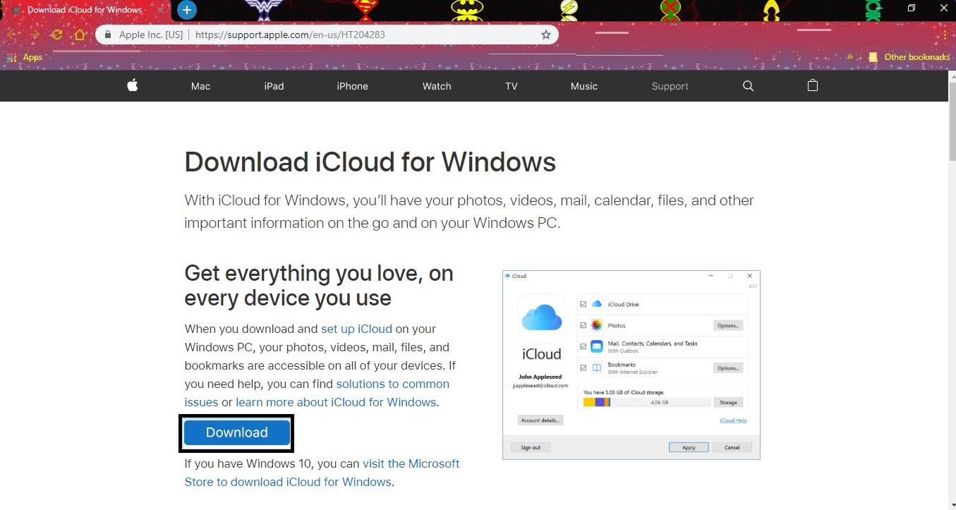 icloud download windows 10 not working