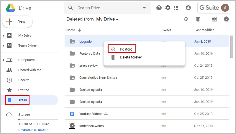 google drive recover deleted files