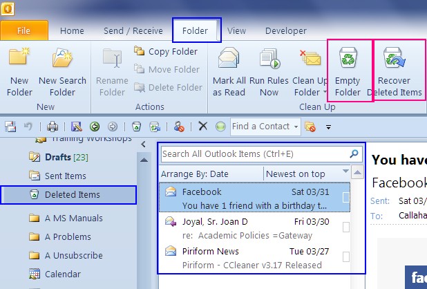how to delete folders in outlook on mac