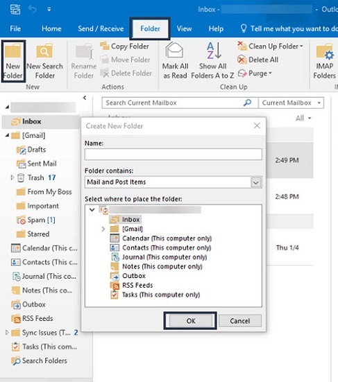 how to set up folders in outlook