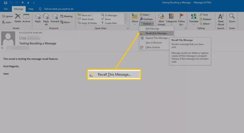 how to recall an email in outlook webmail