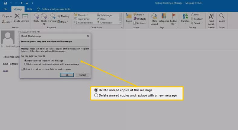 how to recall email from outlook