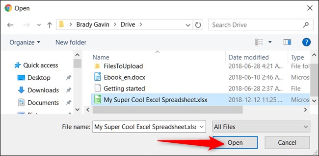 how to open google drive files from excel