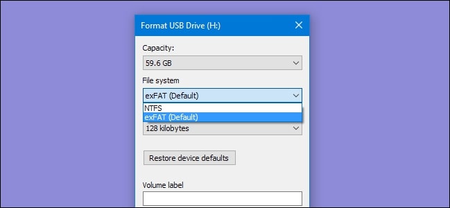 how to format usb drive as exfat or ntfs