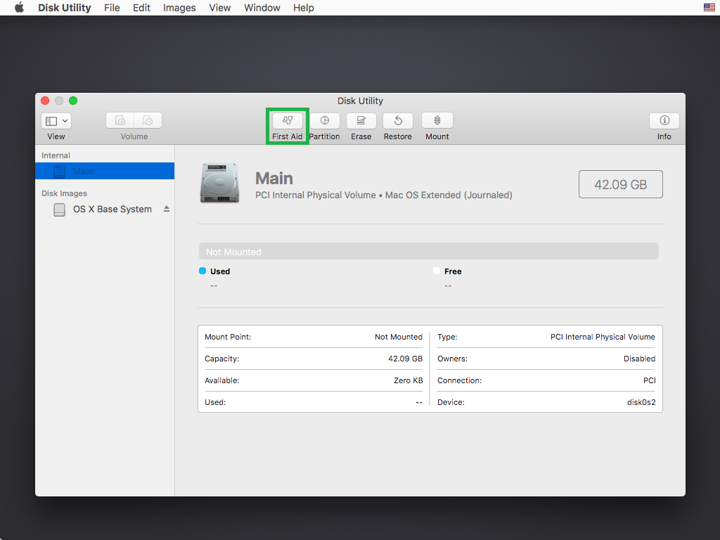 first aid mac volume could not be unmounted using live mode