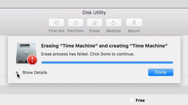 disk utility erase process has failed