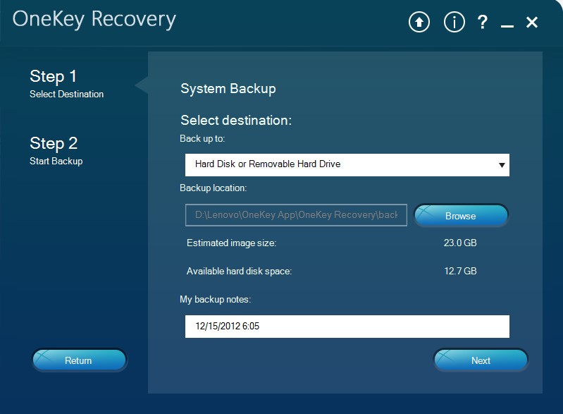 onekey recovery lenovo not working