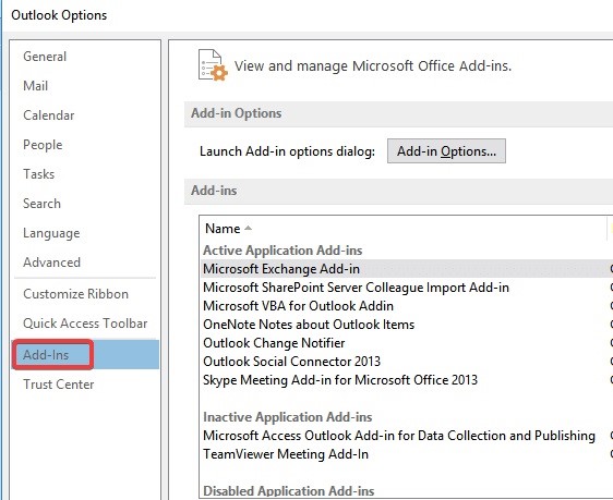 disable links to add ins outlook 2013