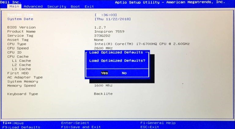 how to set default bios settings