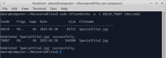 recover files through ntfsundelete 2