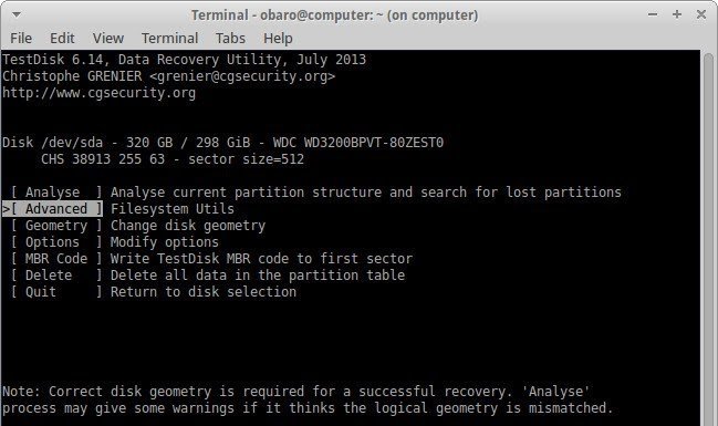 recover files using testdisk 4