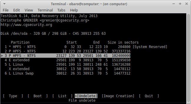 recover files using testdisk 5