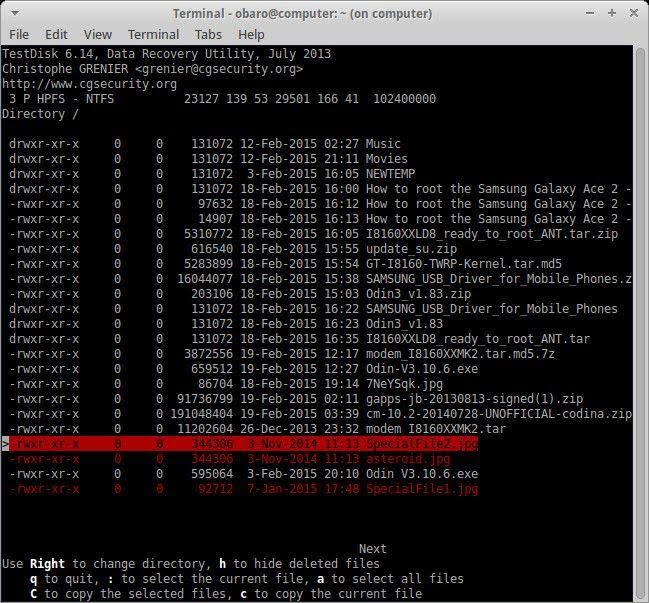 recover files using testdisk 6