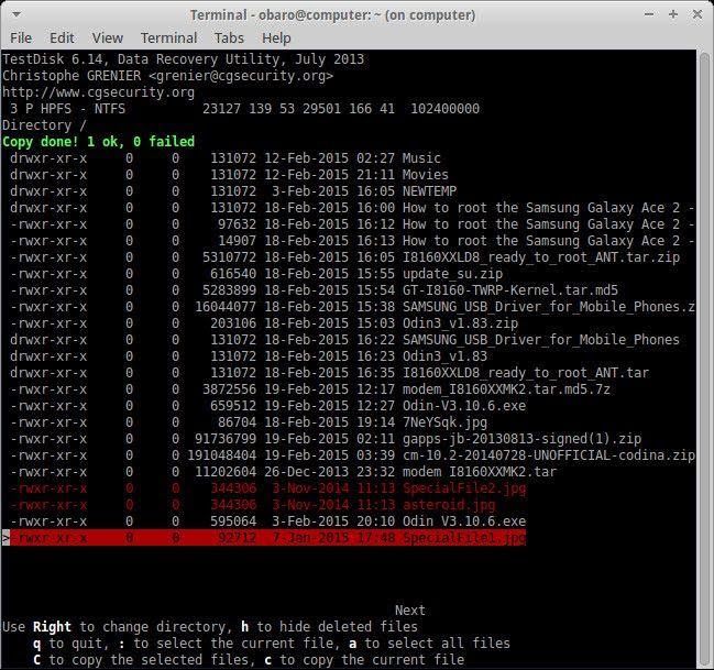 recover files using testdisk 7
