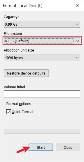 Format NTFS.