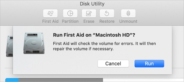 قم بتشغيل First Aid باستخدام Disk Utility