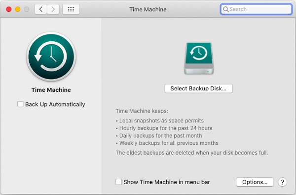 Time machine backup