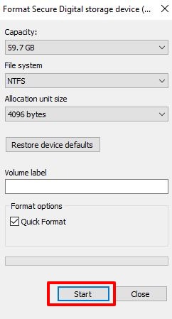 Selecteer NTFS