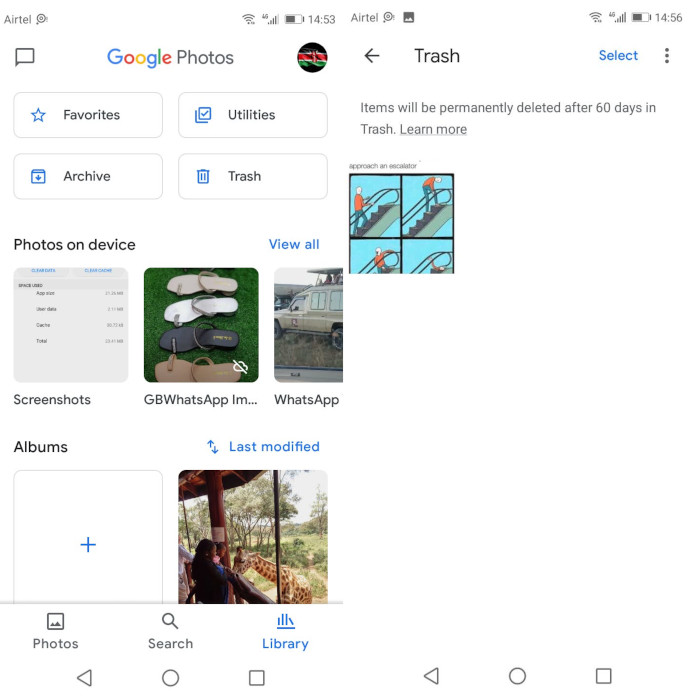 Google Photos Library and Trash