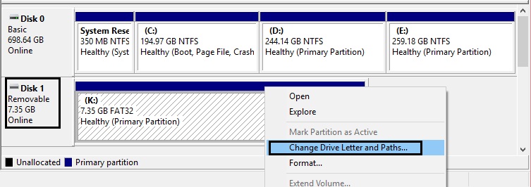 Assign a new drive letter