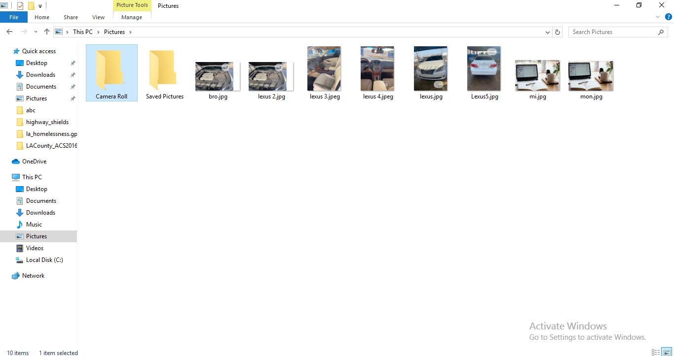 Click on pictures in file explorer
