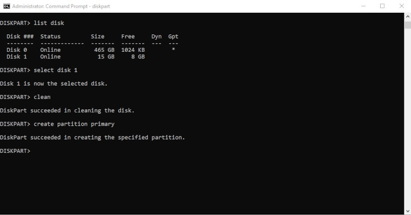 create partition primary di diskpart